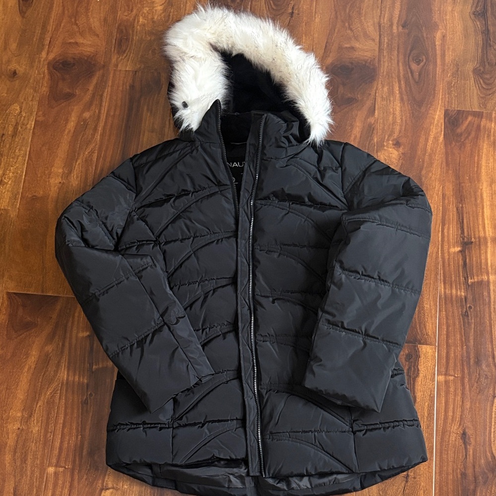 NWOT - Nautica Black Puffer Jacket with Faux Fur Hood